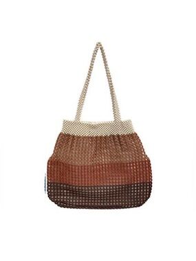 La Regale Stripe Macramé Beaded Tote. Burnt Orange.